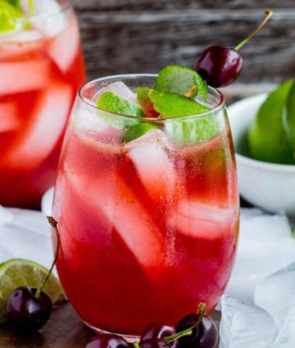 Receipt: 100ml of cherry juice, 50ml sparkling water, 1 tsp lime juice, a couple of mint leaves.  Mix together and enjoy.